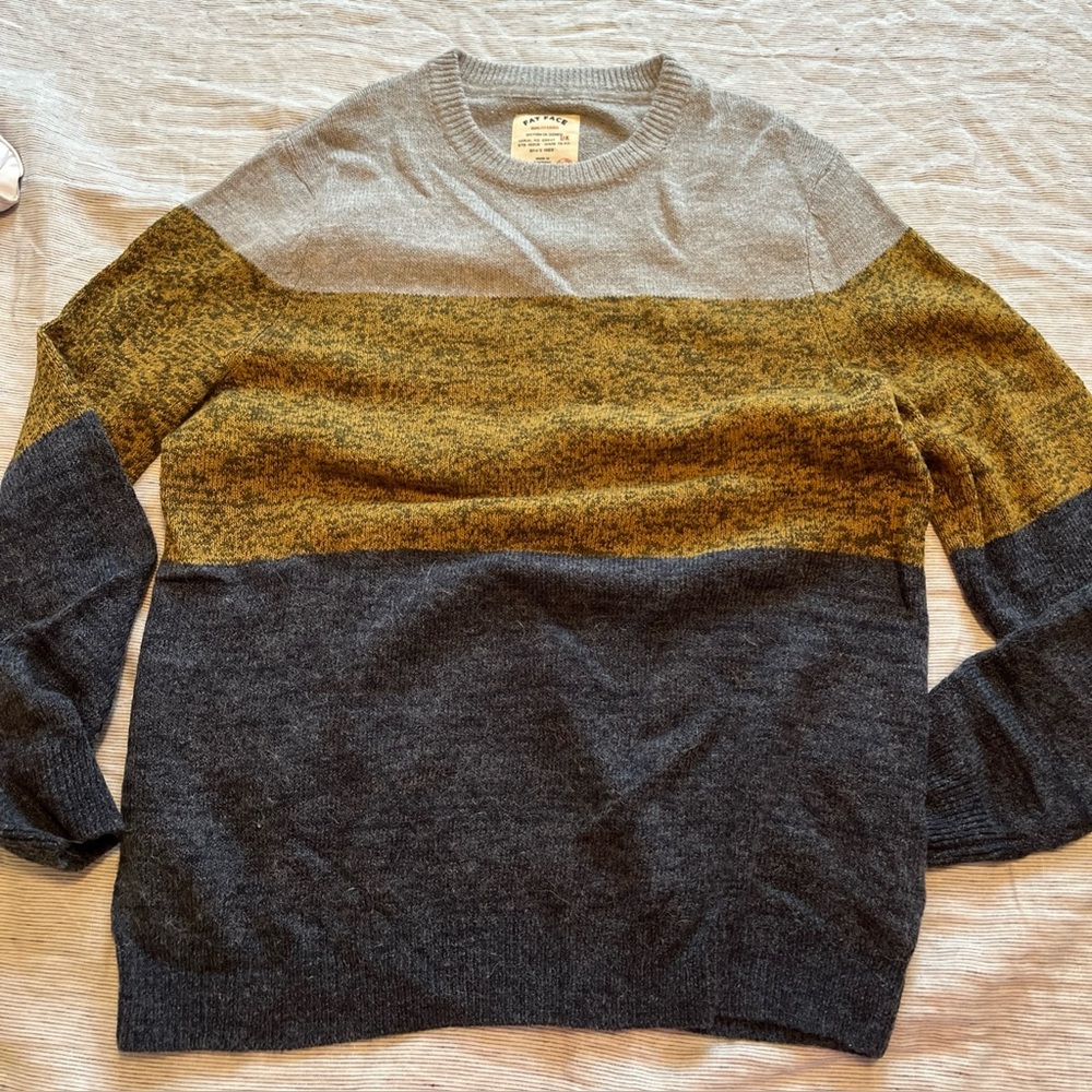 Fat Face Men's Striped Crewneck Sweater - Gray, Gold, Blue